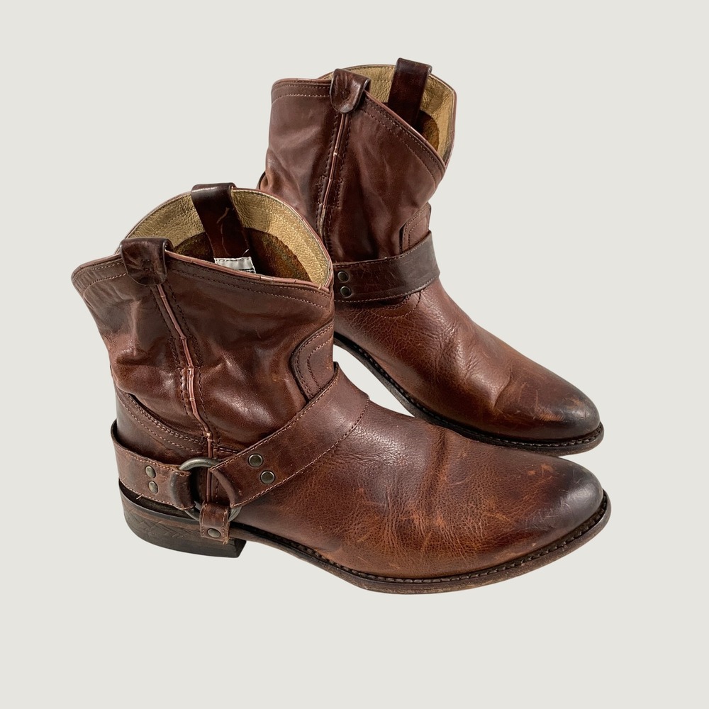 Frye Harness 8R Brown Leather Ankle Moto Biker Boots Women 9.5 B 77455